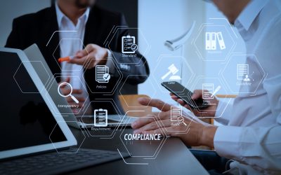 Compliance Virtual Diagram for regulations, law, standards, requirements and audit.co working team meeting concept,businessman using smart phone and digital tablet and laptop computer in modern office